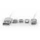Magnetic USB charging combo 3-in-1 cable, silver, 1 m (CC-USB2-AMLM31-1M)