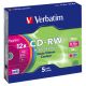 CD-RW VERBATIM DTL+ Colour 700MB 12X Slim Box 5ks/bal. (43167)