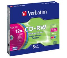 CD-RW VERBATIM DTL+ Colour 700MB 12X Slim Box 5ks/bal. (43167)