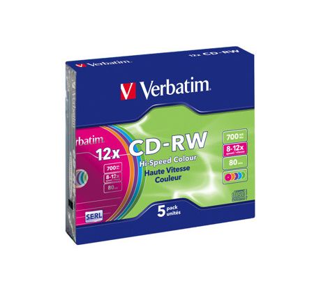 CD-RW VERBATIM DTL+ Colour 700MB 12X Slim Box 5ks/bal. (43167)