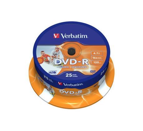 DVD-R VERBATIM Printable 4,7GB 16X 25ks/cake*AZO (43538)