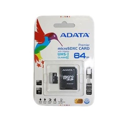 ADATA Premier micro SDXC karta 64GB UHS-I Class 10 + adaptér (AUSDX64GUICL10-RA1)