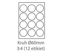 etikety samolepiace KRUH-60mm univerzálne biele 12ks/A4 (100 listov A4/bal.) (ECO-060060KR)