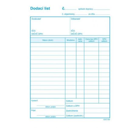 Dodací list A5 s DPH samoprepis