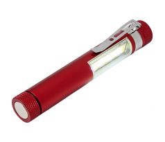 LEVERA Hliníková vrecková COB baterka s magnetom, červená