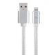 Cotton braided 8-pin cable with metal connectors, 1.8 m, silver color, blister (CCB-MUSB2B-AMLM-6-S)