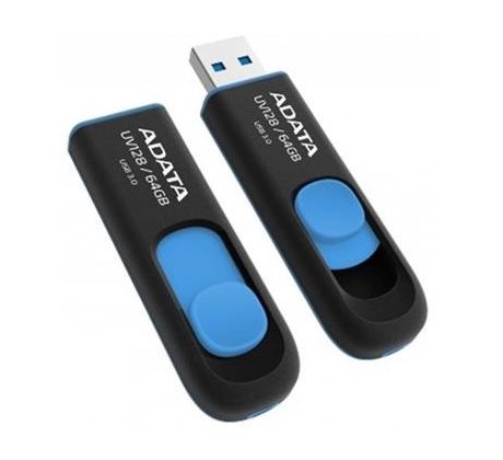USB kľúč ADATA DashDrive™ Series UV128 128GB USB 3.0 flashdisk, výsuvný, čierny+modra (AUV128-128G-RBE)