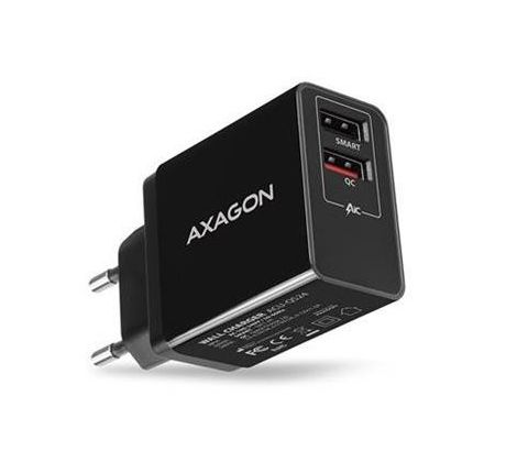 univerzálna USB nabíjačka Axagon ACU-QS24, 2x USB (QC+smart), 24W max. 3A, čierna Quick Charge (ACU-QS24)