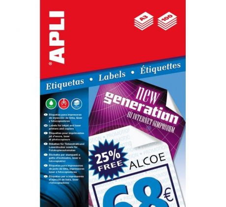 Etikety univerzálne 297x420mm APLI A3 100 hárkov