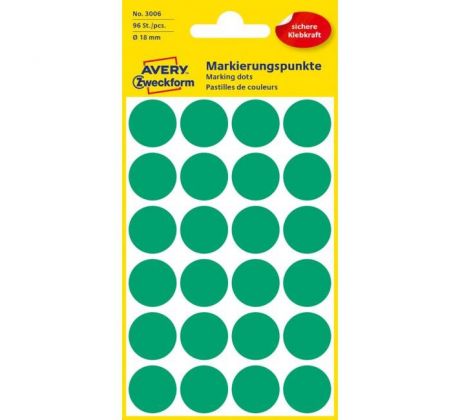 Etikety kruhové 18mm Avery zelené