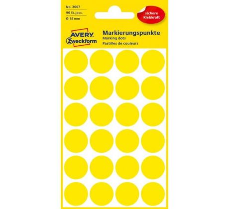 Etikety kruhové 18mm Avery žlté