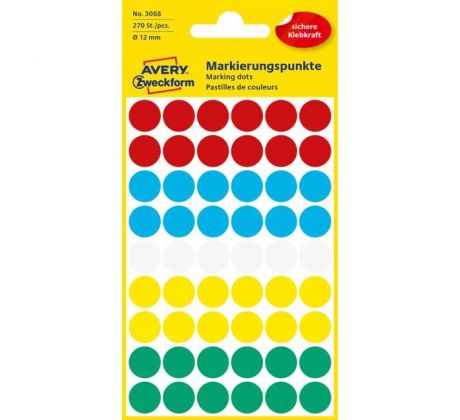 Etikety kruhové 12mm Avery mix farieb