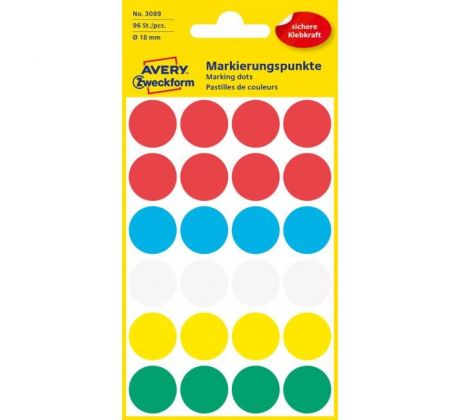Etikety kruhové 18mm Avery mix farieb