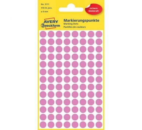 Etikety kruhové 8mm Avery ružové