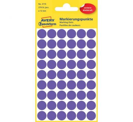 Etikety kruhové 12mm Avery fialové