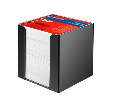 Poznámkový bloček kocka nelepená Herlitz 90x90x90mm biela v čiernej krabičke