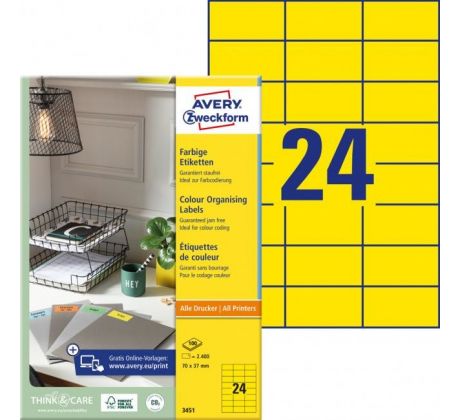 Etikety farebné 70x37mm Avery A4 100 hárkov žlté