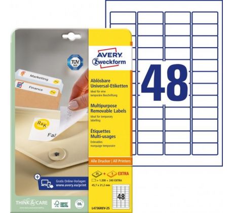 Etikety univerzálne odnímateľné 45,7x21,2mm Avery A4 25+5 hárkov