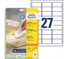 Etikety univerzálne odnímateľné 63,5x29,6mm Avery A4 25+5 hárkov