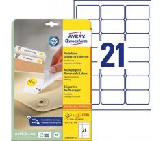 Etikety univerzálne odnímateľné 63,5x38,1mm Avery A4 25+5 hárkov