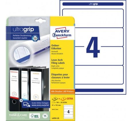 Etikety univerzálne na zakladače 61 x 192 mm Avery A4 25+5 hárkov
