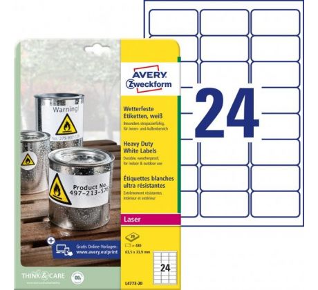DARČEK - Etikety polyesterové veľmi odolné 63,5x33,9mm Avery A4 biele 20 hárkov  - Objednaj 1 ks a dostaneš darček 1 ks Raffaello dezert 150 g ( Platí do 30.6.2025)