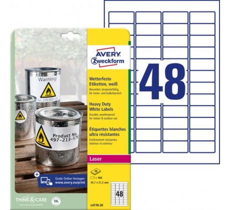 DARČEK - Etikety polyesterové veľmi odolné 45,7x21,2mm Avery A4 biele 20 hárkov  - Objednaj 1 ks a dostaneš darček 1 ks Raffaello dezert 150 g ( Platí do 30.6.2025)