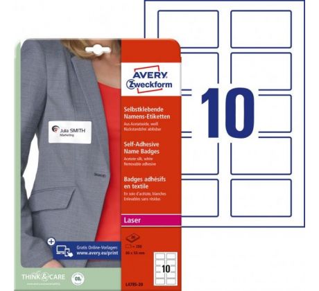 Samolepiace menovky Avery na textil 80x50mm, materiál acetátový hodváb