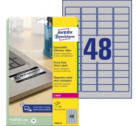 DARČEK - Etikety polyesterové veľmi odolné 45,7x21,2mm Avery A4 strieborné 20 hárkov  - Objednaj 1 ks a dostaneš darček 1 ks Raffaello dezert 150 g ( Platí do 30.6.2025)