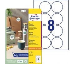 Etikety univerzálne kruhové 69mm Avery A4 10 hárkov