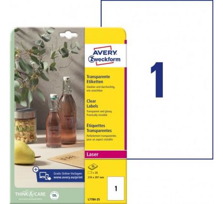 DARČEK - Etikety polyesterové veľmi odolné 210x297mm Avery A4 25 hárkov priehľadné  - Objednaj 1 ks a dostaneš darček 1 ks Raffaello dezert 150 g ( Platí do 30.6.2025)