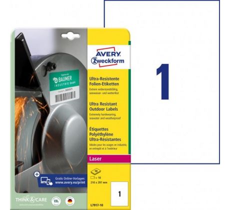 Etikety Avery 210x297 mm, ultra odolné biele