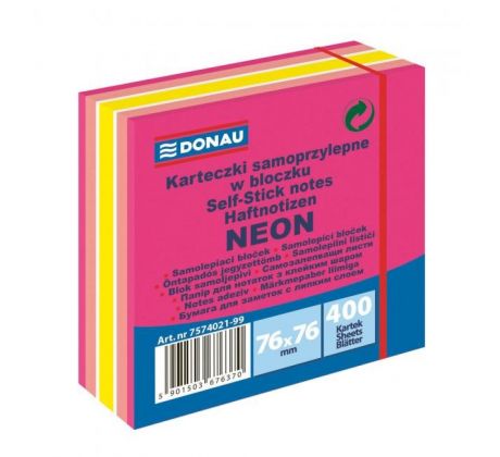 Samolepiaci bloček Donau 76x76mm 400l neónová ružová