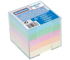 Poznámkový bloček kocka nelepená, 83x83x75 mm, pastelové farby, číra krabička