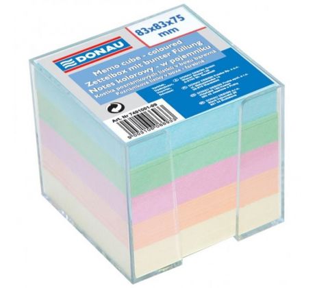 Bloček kocka nelepená 83x83x75mm pastelové farby číra krabička