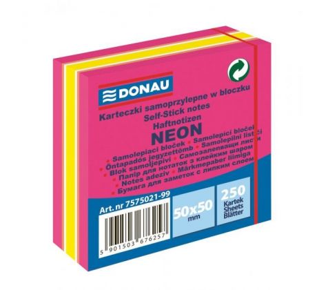 Samolepiaci bloček Donau neónový 50x50mm 250l ružový