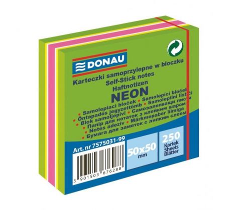 Samolepiaci bloček Donau neónový 50x50mm 250l zelený
