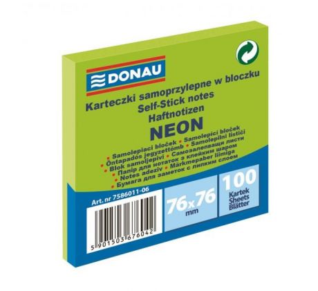 Samolepiaci bloček Donau neónový 76x76 mm zelený