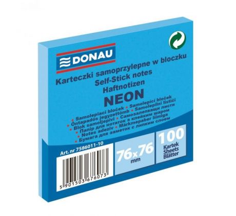 Samolepiaci bloček Donau neónový 76x76 mm modrý