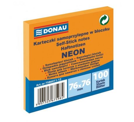 Samolepiaci bloček Donau neónový 76x76 mm oranžový