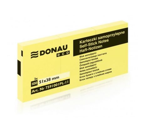 Samolepiaci bloček Donau ECO žltý 38x51mm /3x100