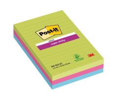 Bloček Post-it Super Sticky 101 mm x 152 mm XXL, dúhové farby, linajkové, 3 bločky po 90 lístkov