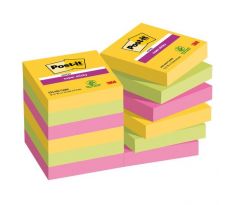 Samolepiaci bloček Post-it Super Sticky CARNIVAL, veľkosť 47,6 x 47,6 mm, 12 bločkov po 90 lístkov