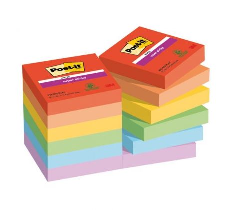 Bloček Post-it Super Sticky PLAYFUL, veľkosť 47,6x47,6 mm, 12 bločkov po 90 lístkov