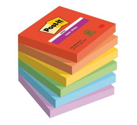 Samolepiaci bloček Post-it Super Sticky PLAYFUL, veľkosť 76x76 mm, 6 bločkov po 90 lístkov