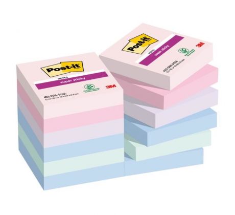 Samolepiaci bloček Post-it Super Sticky SOULFUL, veľkosť 47.6x47.6 mm, 12 bločkov po 90 lístkov