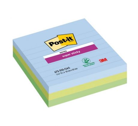 Samolepiaci bloček Post-it Super Sticky OASIS, veľkosť 101x101 mm XL, linajkové, 3 bločky po 70 lístkov