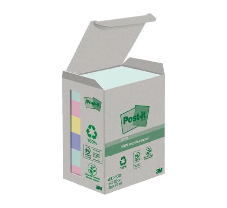 Samolepiaci bloček Post-it recyklované NATURE, pastelové farby, veľkosť 38x51 mm, 6 bločkov po 100 lístkov