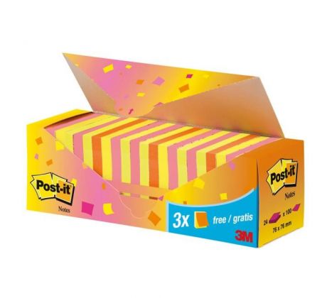 Samolepiaci bloček Post-it Super Sticky, 76x76 mm, mix neónových farieb, zvýhodnené balenie