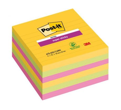 Samolepiaci bloček Post-it Super Sticky CARNIVAL, veľkosť 101x 101 mm, 6 bločkov po 90 lístkov